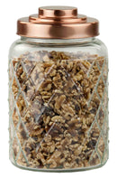 1 of 2:Bocal en verre texturé moyen Home Basics avec couvercle hermétique en cuivre brillant 