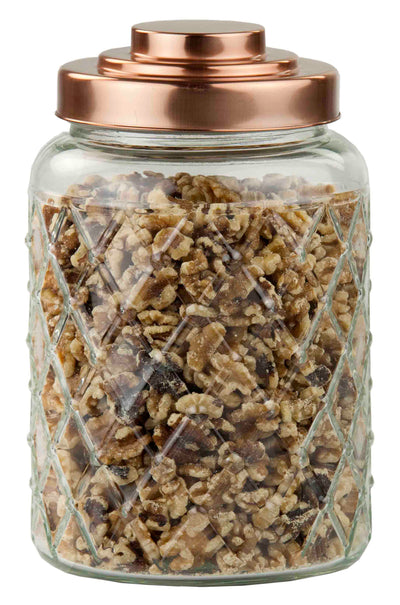1 of 2:Bocal en verre texturé moyen Home Basics avec couvercle hermétique en cuivre brillant 