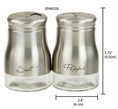 3 of 3:Ensemble sel et poivre Home Basics 140 ml avec base en verre transparent, argent 