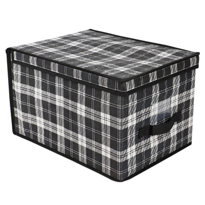 1 of 4:Home Basics Plaid Non-Woven Large Storage Box with Label Window, Black 