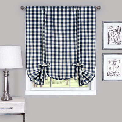 1 of 3:Buffalo Check Window Curtain Tie Up Shade - 42x63 - Navy 