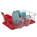 1 of 4:Home Basics Estante para platos de plástico y acero cromado, 3 piezas, color rojo 
