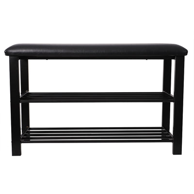 2 of 4:Home Basics Cushioned Storage Bench with 2 Tier Steel Shoe Rack, Black 