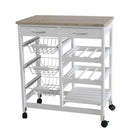 1 of 3:Home Basics Oak Top Rolling Kitchen Trolley with Two Drawers and Two Baskets, White 