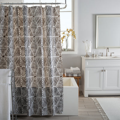 2 of 3:Bath Bliss Abstract Design PEVA Shower Curtain in Black & White 