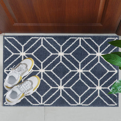 10 of 13:Capri 3-Piece Zara Trellis Design Rug Set, White-Blue, 5x7 Feet 