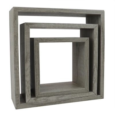 3 of 6:Home Basics 3 Piece MDF Floating Wall Cubes, Grey 