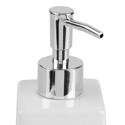 3 of 4:Ensemble d'accessoires de salle de bain en céramique Home Basics Serene Scandinavian, 4 pièces, avec plateau en bambou, blanc 