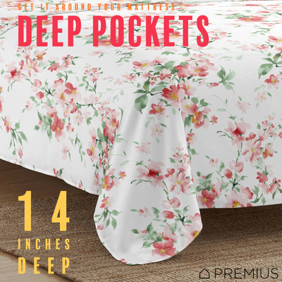 12 of 28:PREMIUS Jennifer Soft Wrinkle-Free Microfiber Sheet Set, White-Pink 