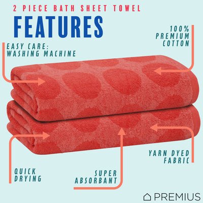 31 of 42:PREMIUS 2 Pack Circles 100% Cotton Yarn Dyed Bath Sheet Towel, 32x64 Inches 