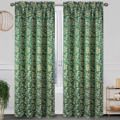 14 of 18:Rideau de fenêtre à passe-tringle et cantonnière en jacquard floral Magnolia, tous vendus séparément 