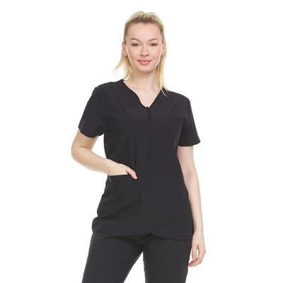 26 of 28:Heal Wear 4-Way Stretch Women's Zippered Tulip Scrub Top 