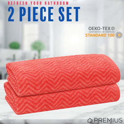 29 of 40:PREMIUS 2 Pack Chevron 100% Cotton Yarn Dyed Bath Sheet Towel, 32x64 Inches 