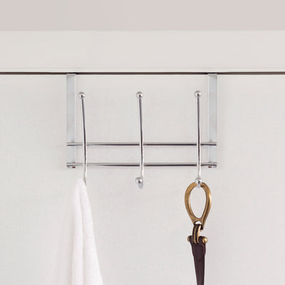2 of 3:Home Basics Chrome Plated Steel Over the Door 3-Hook Hanging Rack 