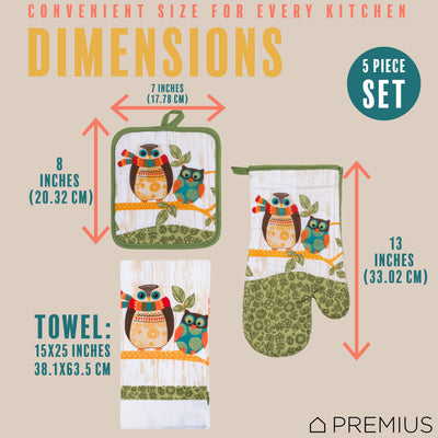 15 of 61:PREMIUS 5 Piece Printed Kitchen Linen Set, 2 Cotton Towels, 2 Pot Holders, 1 Oven Mitt 