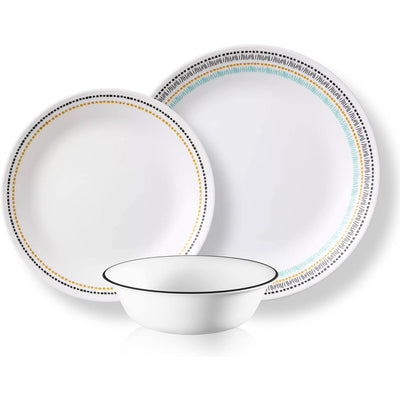 1 of 6:Corelle Vitrelle Glass Round Dinnerware Set, 12 Piece Set, Service for 4, Paloma 