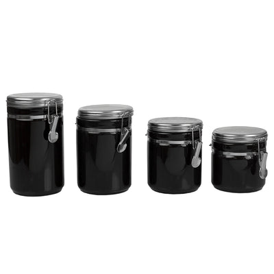 3 of 7:Ensemble de 4 boîtes Home Basics avec couvercles en acier inoxydable, noir 