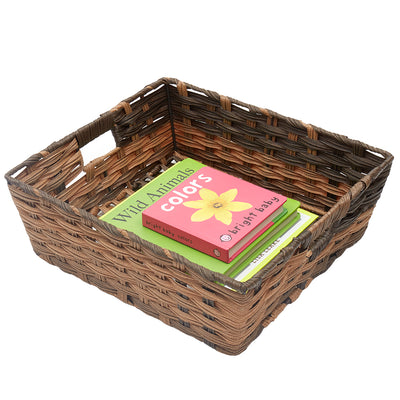 2 of 4:Grand panier en rotin synthétique Home Basics avec poignées découpées, couleur café 