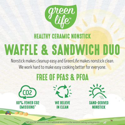 4 of 5:GreenLife Double Electric Ceramic NonStick Waffle Maker, Turquoise 