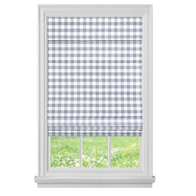 2 of 27:Cortina de ventana romana inalámbrica con cuadros de búfalo 