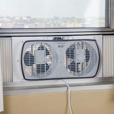 9 of 9:Ventilateur de fenêtre double Comfort Zone avec flux d'air réversible, pale de 7 pouces, blanc 