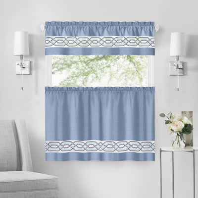 33 of 40:Paige Embroidered Kitchen Curtain and Valance Set, Tiers 55x36, Valance 55x13 Inches 