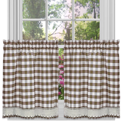 1 of 3:Buffalo Check Window Curtain Tier Pair - 58x24 - Taupe 