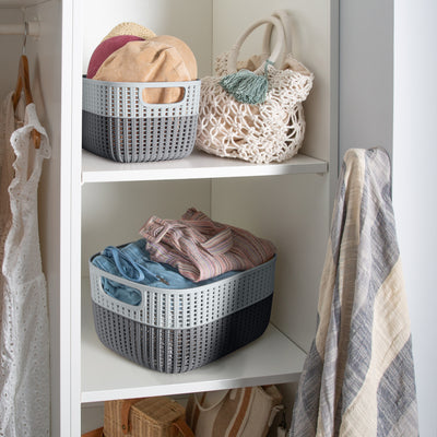 4 of 4:Simplify 2-Tone Decorative Large Storage Basket in Grey 
