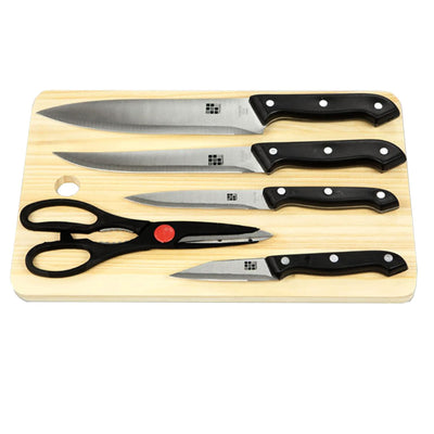 1 of 5:Home Basics Juego de cuchillos de 5 piezas con tabla para cortar madera 