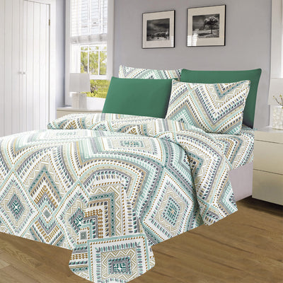 4 of 4:Essentials Bright 4 & 6 Piece Printed Wrinkle-Free Sheet Set, Emerald Geo 