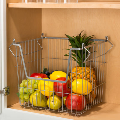5 of 6:Home Basics Steel Wire Large Stackable Basket with Handles, Grey, 14x11.5x9.75 Inches 