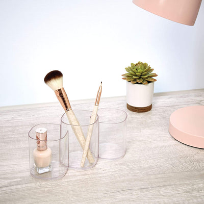 3 of 5:iDesign Clarity Plastic Divided Trio Cup Vanity Bathroom Accessory Organization, 3 Compartments 