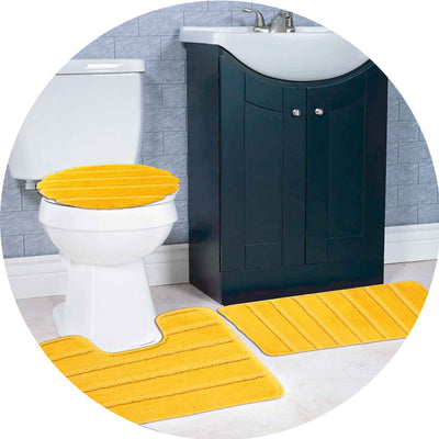 2 of 8:Ensemble de 3 tapis de bain touffetés antidérapants à rayures Atlanta 