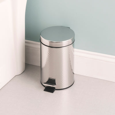 2 of 3:Home Basics Hammered Stainless Steel Waste Bin 