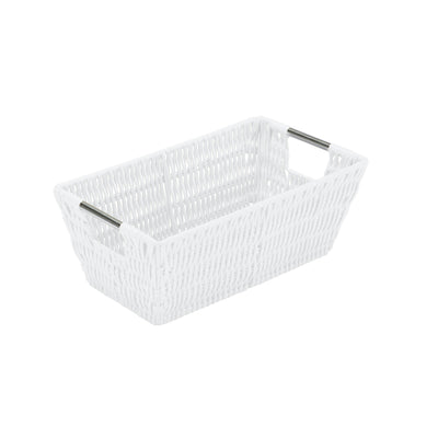 1 of 4:Simplify Small Shelf Storage Rattan Tote Basket in White 