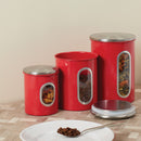 5 of 5:Home Basics 3 Piece Stainless Steel Top Canisters with Windows, Red 