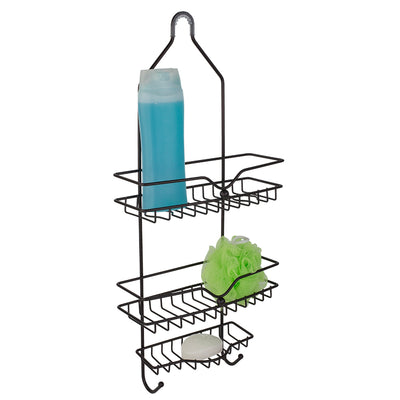 2 of 7:Home Basics Classic 2 Shelf Shower Caddy with Bottom Hooks and Center Soap Dish Tray, Bronze 