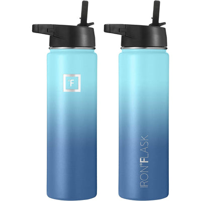 3 of 4:IRON FLASK Sports Water Bottle 3 Lids, Leak Proof, Metal Canteen, Blue Waves, 22 Ounces 