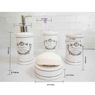 4 of 4:Home Basics Beautiful Rose Juego de accesorios de baño de dolomita de 4 piezas, color blanco 