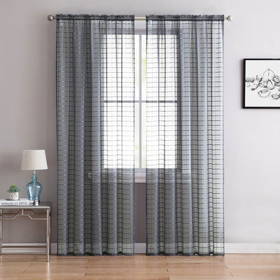 10 of 52:Lisa Plaid Sheer Rod Pocket Panel, Black, 55x90 Inches 