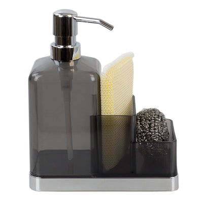 6 of 6:Home Basics Soap Dispenser and Sponge Caddy Organizer, Gray-Silver, 8x3x6.5 Inches 