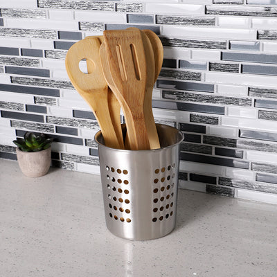 4 of 4:Home Basics Classic Perforated Quick Draining Stainless Steel Cutlery Holder, Silver 