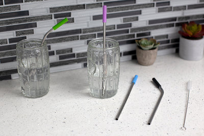 3 of 3:Home Basics Soft Silicone Tip Stainless Steel Straw Set, Multi-color, (Pack of 5) 