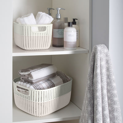 4 of 4:Simplify 2-Tone Decorative Large Storage Basket in Ivory 