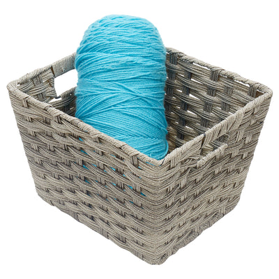 2 of 4:Home Basics Medium Faux Rattan Basket with Cut-out Handles, Grey 