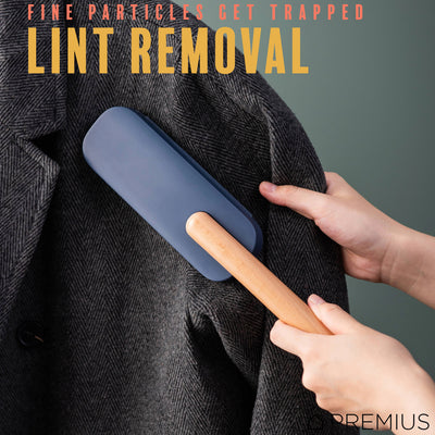 3 of 8:PREMIUS Fabric Lint Remover with Storage Case and Wood Handle, Blue-Yellow 