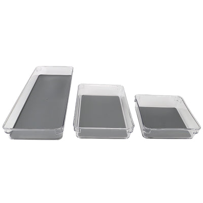 3 of 5:Home Basics Ensemble de rangement multi-usages à trois compartiments, 3 pièces, en plastique avec revêtement en caoutchouc, gris 