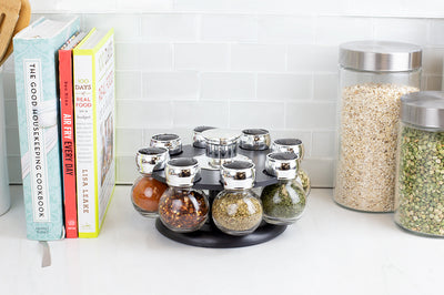 4 of 6:Home Basics Contemporary Low Profile Revolving 8-Jar Spice Rack Set, Black 