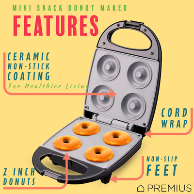 9 of 14:PREMIUS Ceramic Non-Stick Mini Snack Donut Maker, 2 Inch Mold, 4 Count 