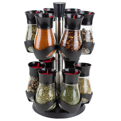 1 of 4:Home Basics Contemporary Gourmet Revolving 12-Jar Two Tier Spice Rack, Black 